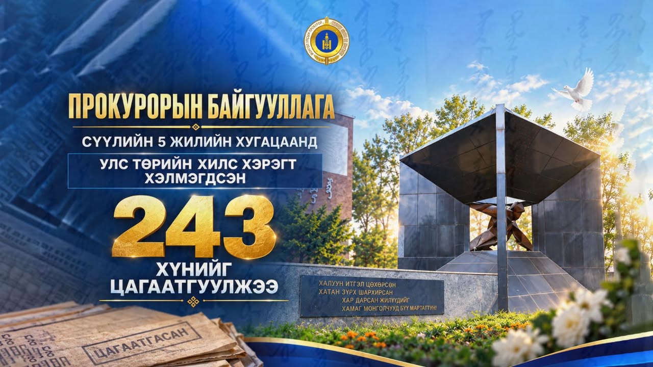 Прокурорын байгууллага сүүлийн 5 жилд улс төрийн хилс хэрэгт хэлмэгдэгсдийг 243 хүнийг цагаатгалаа Прокурорын байгууллага сүүлийн 5 жилд улс төрийн хилс хэрэгт хэлмэгдэгсдийг 243 хүнийг цагаатгалаа
